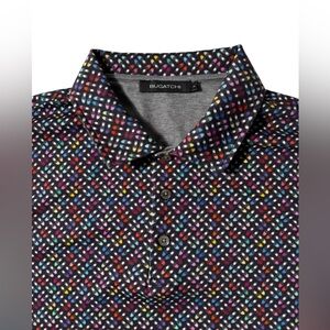 Bugatchi Multi color Shoe Print Polo Shirt men’s size Large Designer preppy